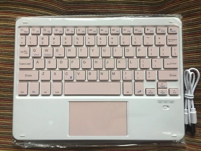 Bluetooth Touchpad Keyboard w/ Backlight Ultra-Slim | 7"x 10" White w/ Pink Keys - Image 1 of 4