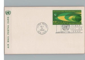 ONU 1968Primo giorno di emissione FDC cartolina postale posta aerea 13c mai usata - Foto 1 di 2