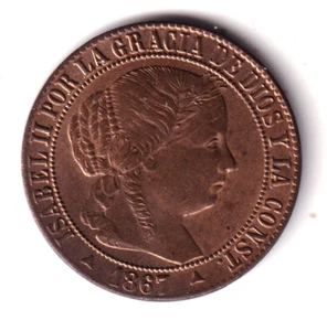 ESPAÑA 1 centimo de escudo 1867 Segovia S/C Reina Isabel II - Picture 1 of 2