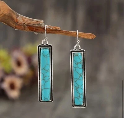 Pendientes colgantes rectangulares de moda de color azul turquesa Foto 1 de 3