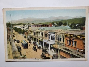 King Street Kingston Jamaica early 1900's tram, horse carriages and early cars - Picture 1 of 2