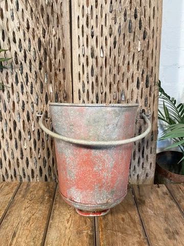 Vintage Red Galvanised English Fire Bucket Garden Planter Cover