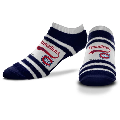 Women's For Bare Feet Montreal Canadiens Block Stripe Fuzzy Ankle Socks Cover