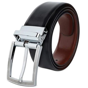 Reversible Black & Brown Luxury Leather Belt For Men | Mens Belt + Keyring - Picture 1 of 7