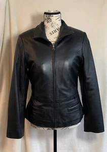 Raffaelo Black Leather Sz S Super Soft Zip Jacket w/Lining Pockets missing belt? - Picture 1 of 3