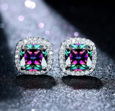 Rainbow Mystic топаз 2 карата  Серьги-гвоздики с белым фианитом GM - Изображение 1 из 4