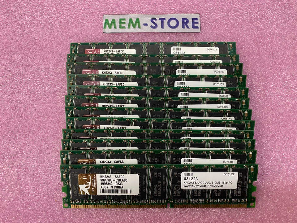 Lot of 12 512MB ECC Kingston KH2243-SAFCC for Dell PowerVault 745N Memory RAM - Image 1 of 1