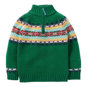 Boden Highland Green Fair Isle Half-zip Wool Blend Sweater Boys' 13-14 Years - Picture 1 of 7