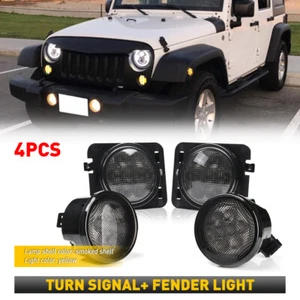 LED Turn Signal+Side Marker Fender Light Smoked Amber For Jeep Wrangler JK 07-18 - Picture 1 of 15