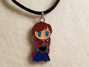Blue Frozen Anna Pendant on a Black Suede Cord Necklace w/Lobster Clasp- Jewelry - Picture 1 of 4