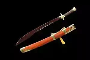 Piandao Chinese Dao Sabre Red Blade Sword Saber Folded Damascus Steel Curved - Picture 1 of 9