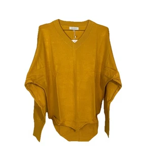 Oprexo Mustard Dolman Sleeve Sweater – Women’s Size S, V-Neck Batwing Pullover - Picture 1 of 2
