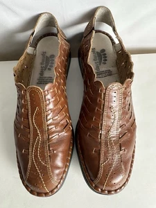 Spring Step Size 40/10Leather Perforated Slip-On Brown Shoes Loafers Hand Made - Picture 1 of 10