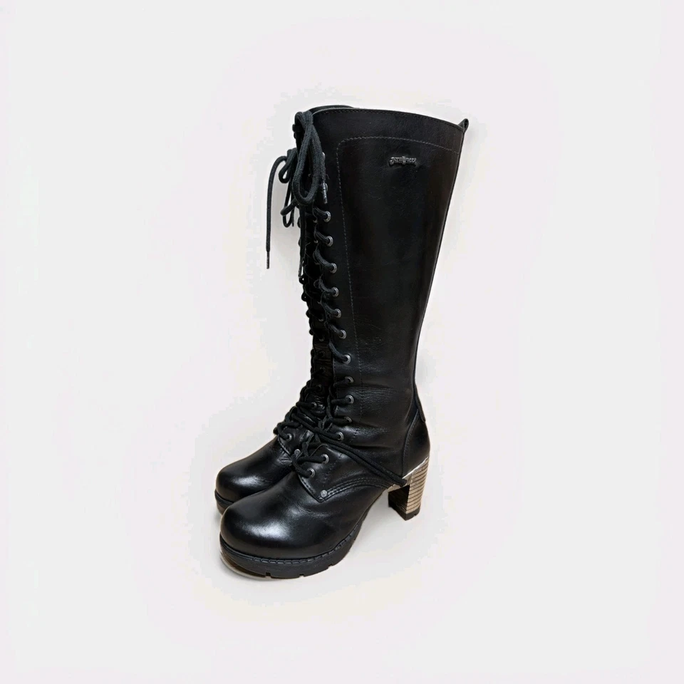 New Rock Women's Leather Gothic Knee High Platform Heel Lace-Up Boots Size Eu 41 - Image 1 of 4