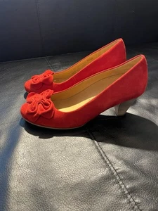 Gabor Classic Heels Red Suede Womens Shoes Floral UK 4 Wide Fit Dress Shoes - Picture 1 of 9