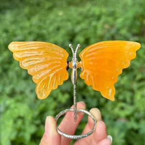 Natürlicher gelber Calcit Schmetterlingsflügel geschnitzt Quarz Kristall Schädel Heilung 1 Stck. - Bild 1 von 10