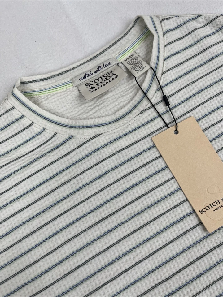 Scotch Soda Hombre’s M Beige Seersucker Texturizado Rayas Manga Corta Algodón Elástico Foto 1 de 4
