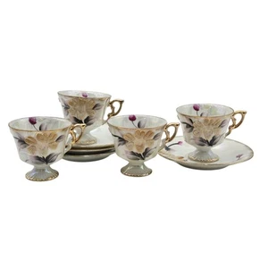 Set 4 tazze da tè e piattino tazza orfana con perline coralene nippon lucentezza antica - Foto 1 di 8