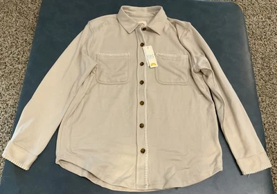 C & C California Women’s M Tan & White Button Up Soft Shirt With Pockets NWT $58 - Image 1 of 4