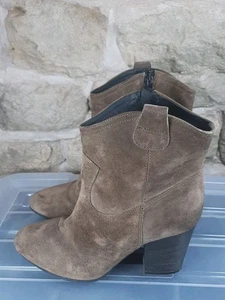 Dune Suede Ankle Boot 6 39 Brown Taupe Block Heel Side Zip  - Picture 1 of 9
