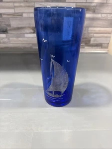 8" großer COCKTAILSTREUER - Art Deco BLAUES GLAS - HASELNUSS ATLAS - Bild 1 von 5