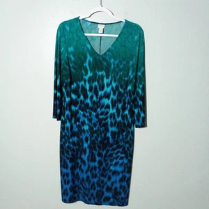 Chico's Etuikleid Gr. 2 / Large, Animal Print blau grün Strick Party Karriere - Bild 1 von 9