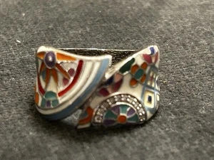 Belle Etoile Pashmina White Enameled CZ Sterling Silver 925 Ring - Picture 1 of 5