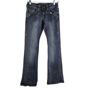 Cowgirl Tuff Don't Fence Me In Dark Jeans 25 x 33 Low Rise Barbed Wire Bootcut - Picture 1 of 7