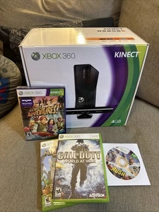 Microsoft Black Xbox 360 S 4GB Gaming Console and Kinect  W/ Box + 3 Games - Picture 1 of 14