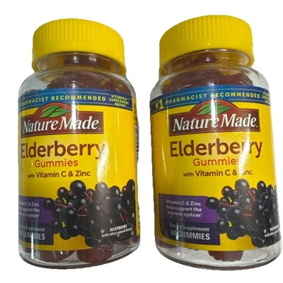2 Nature Made Elderberry with Vitamin C & Zinc Raspberry Flavor 80 Ct Exp 8/2026 - Image 1 of 4