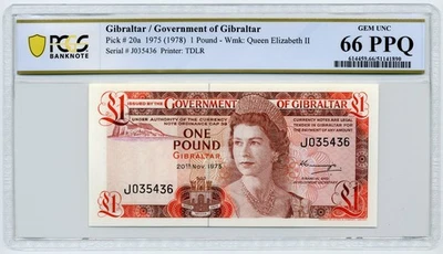 Gibraltar, 1975 £1 , Pick# 20a - PCGS GEM UNC 66 PPQ - Image 1 of 2