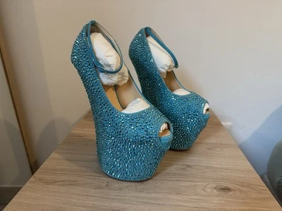 Giuseppe Zanotti GZ Mad Blue Swarovski  Rhinestone Size 38.5 IT - Photo 1/4