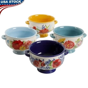 Juego de 4 cuencos de sopa Floral Medley 20 oz de gres aptos para microondas nuevo - Imagen 1 de 9