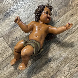 HUGE Reprocrafters Cupid Cherub Angel Resin Painted Hanging Wall Decor 20" FLAW - Picture 1 of 12