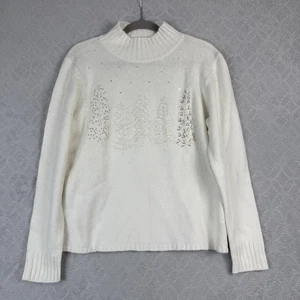 Suéter De Colección Serengeti Vacaciones Cuello Simulado Marfil Mujeres M Árbol de Navidad Cuentas Lentejuelas - Imagen 1 de 9