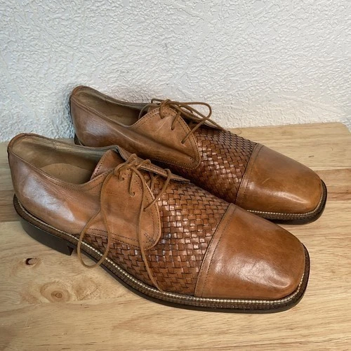 Vestido Bachrach Cuero Marrón Con Cordones Oxford Hombre Talla 10M Italia Foto 1 de 4