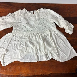 Anthropologie Deletta Women's Ivory Lace Boho Top Size S 3/4 Sleeve - Picture 1 of 5