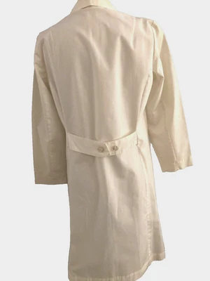 Lab Coat Vintage Physician White Mother Of Pearl Buttons Full Length 37" Frm USA - Image 1 of 4