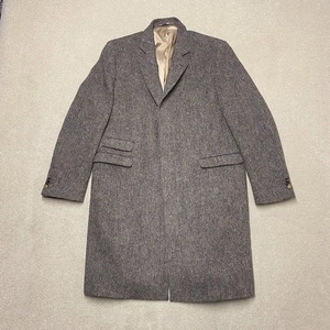 Walker Slater Harris Tweed Nathan Overcoat Men's 46R Brown Pure Wool Long - Picture 1 of 14