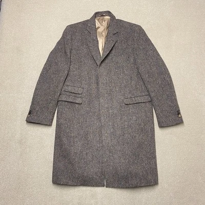 Walker Slater Harris Tweed Nathan Overcoat Men's 46R Brown Pure Wool Long - Image 1 of 4
