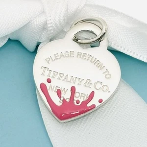 Return to Tiffany rosa Emaille Farbe Splash Herz Anhänger Charm - Bild 1 von 6