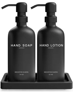 Set Dispenser Sapone e Lozione in Vetro Nero con Vassoio di - Dispenser Sapone Mano... - Foto 1 di 8