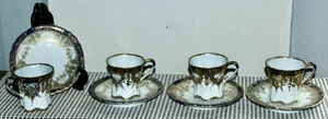 ANTIKE NIPPON Demitasse SCHOKOLADENTASSEN & UNTERTASSEN Gold überzogen KOBALTBLAU - Bild 1 von 9