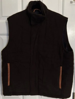 Orvis Mens Large Wool Blend Leather Trim Quilted Vest Brown Plaid Lining Thick - Image 1 of 4