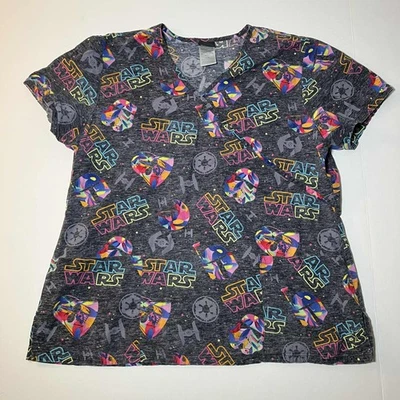 STAR WARS Scrub Top Colorful Vader Mandalorian Storm Trooper Large Size Womens. - Image 1 of 4