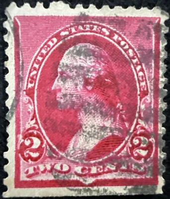 1890-93 US 2c Washington Stamp Used Relief Break Left 2, SC#220 - Image 1 of 2