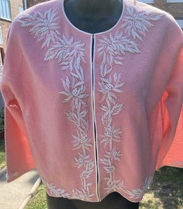 Vintage 50s Couture Beaded Wool & Silk Lined Cardigan Unique Piece Wedding/Event - Picture 1 of 8