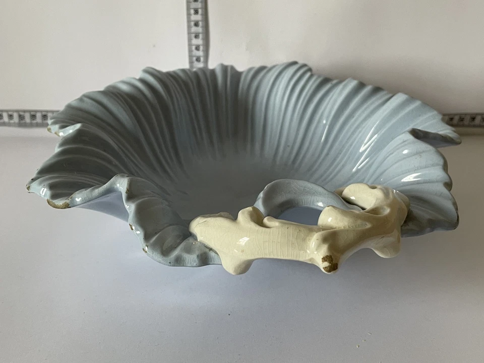  Large Vintage Falcon Ware Leaf Pottery Posy Bowl Retro Baby Blue Art Deco Era - Image 1 of 1