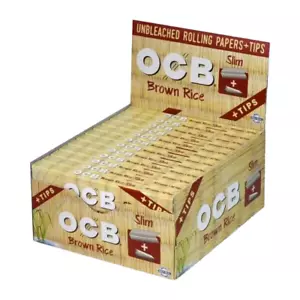 😎✨OCB UNBLEACHED BROWN RICE ROLLING PAPERS+TIPS 👀SLIM SIZE✨ - Picture 1 of 2