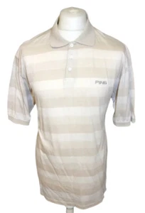 PING Large Beige Striped Polo Shirt Golf wear 100% cotton short sleeved Men's - Picture 1 of 6